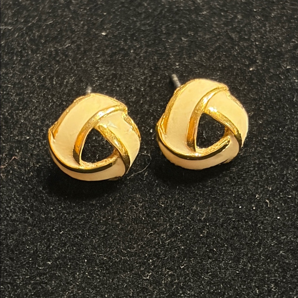 Vintage Napier Gold-Tone Cream Enamel Stud Earrings